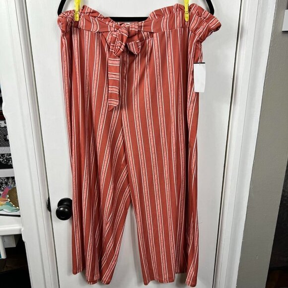 Planet Gold Pants - Planet Gold rust orange white striped Paperbag causal pants